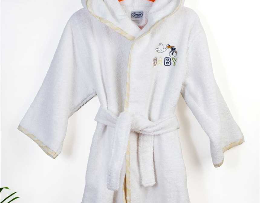 Μπουρνούζι Με Κέντημα kids Stork 193 Size: 04 White-Yellow 100% Cotton