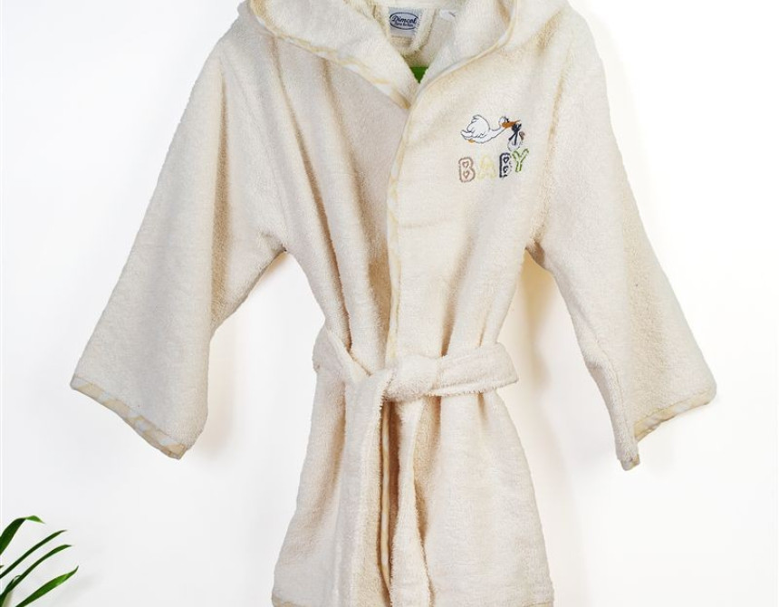 Μπουρνούζι Με Κέντημα kids Stork 194 Size: 02 Ecru-Yellow 100% Cotton