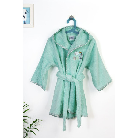 Μπουρνούζι Με Κέντημα kids Stork 195 Size: 04 Mint 100% Cotton