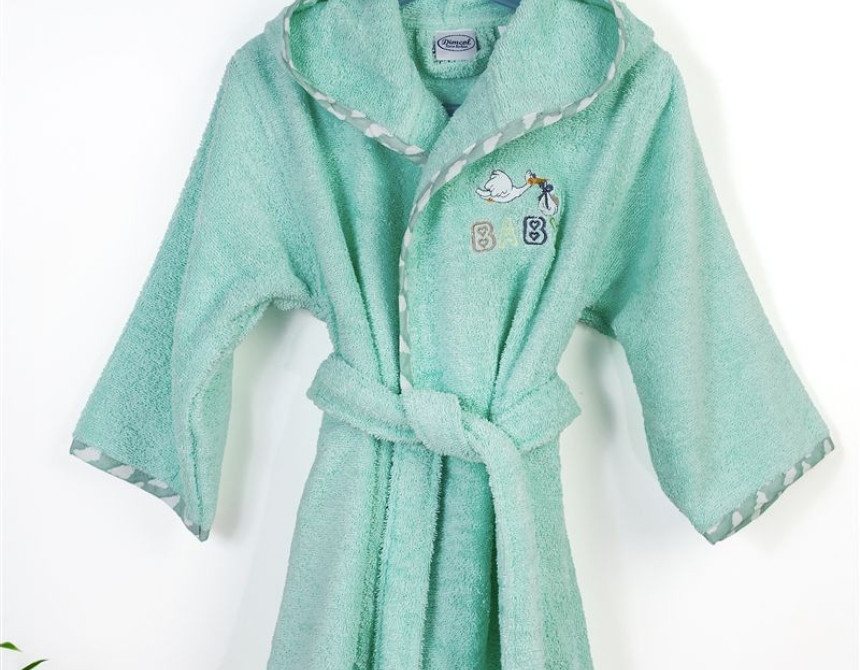 Μπουρνούζι Με Κέντημα kids Stork 195 Size: 04 Mint 100% Cotton