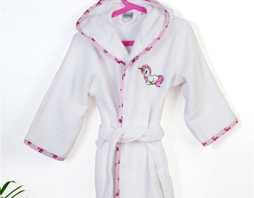 Μπουρνούζι Με Κέντημα kids Unicorn 188 Size: 04 White-Pink 100% Cotton