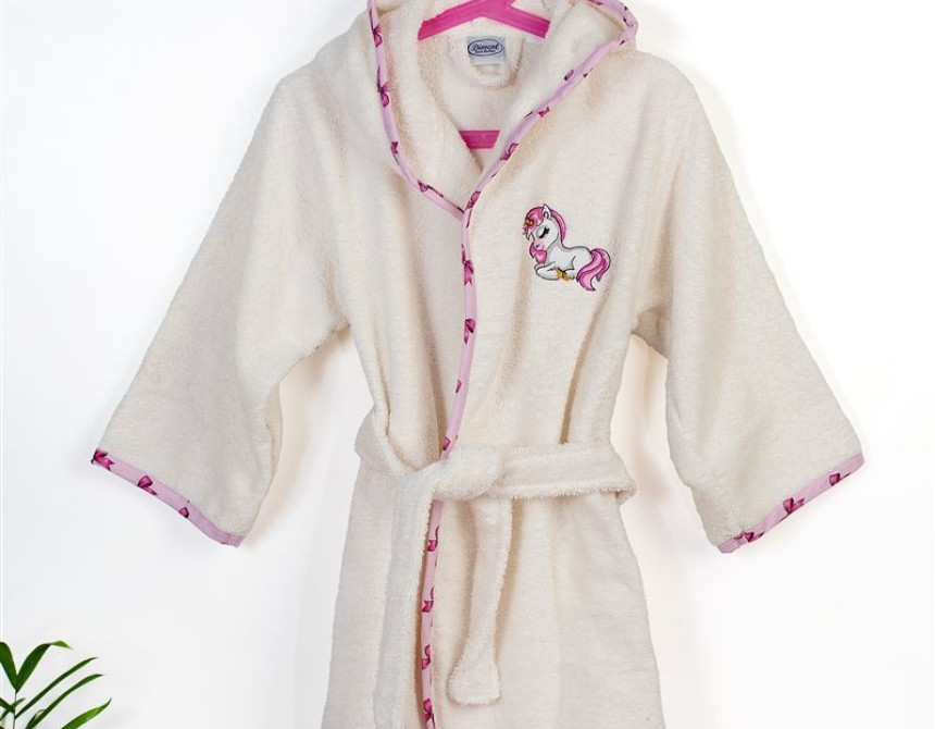 Μπουρνούζι Με Κέντημα kids Unicorn 189 Size: 04 Ecru-Pink 100% Cotton