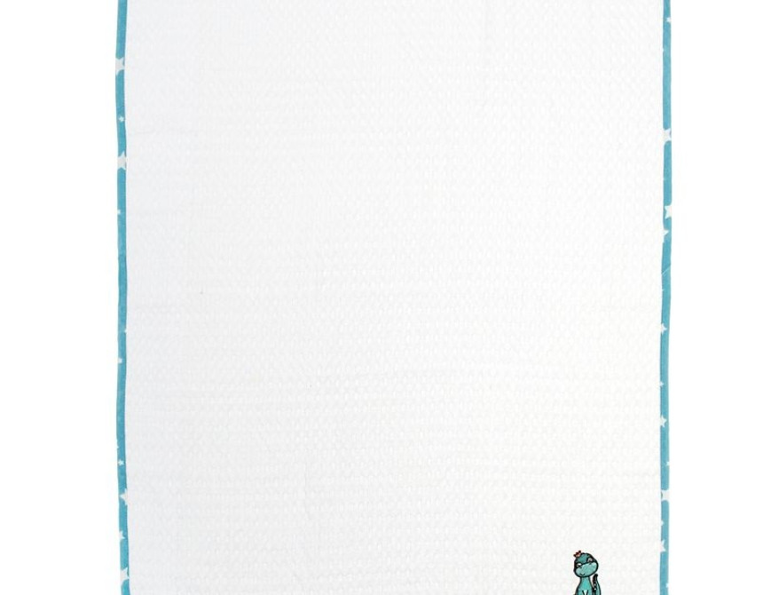 Κουβέρτα Πικέ Με Κέντημα bebe Dinosaur 180 80X110 White-Sky Blue 100% Cotton