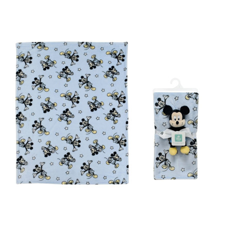 Λούτρινο Disney Home Σετ 2 Τεμ. bebe Mickey 29 Ύψος 25 cm & Κουβέρτα Coral Fleece 75X100 cm Wathet Blue 100% Polyester