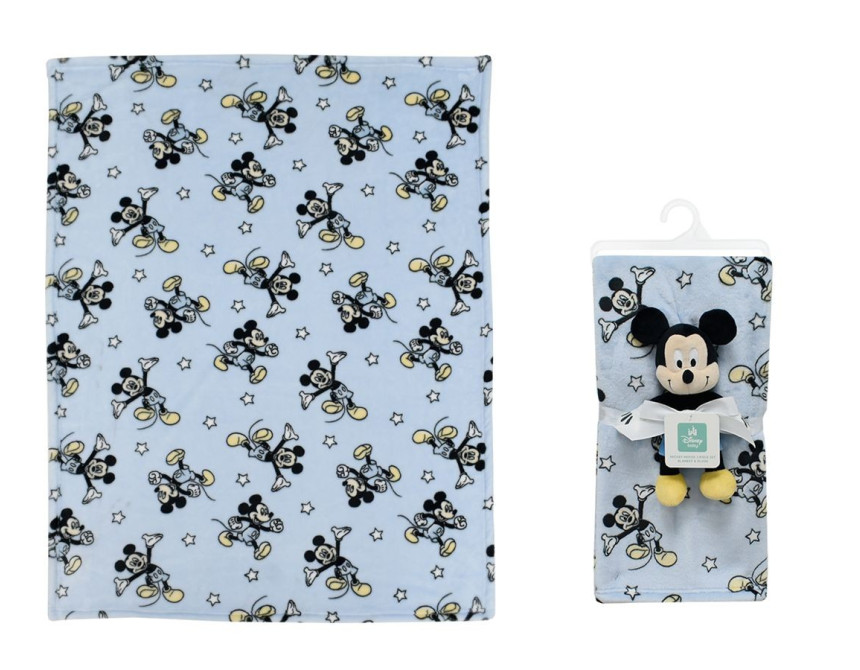 Λούτρινο Disney Home Σετ 2 Τεμ. bebe Mickey 29 Ύψος 25 cm & Κουβέρτα Coral Fleece 75X100 cm Wathet Blue 100% Polyester