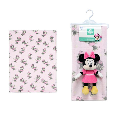 Λούτρινο Disney Home Σετ 2 Τεμ. bebe Minnie 30 Ύψος 25 cm & Κουβέρτα Coral Fleece 75X100 cm Pink-Black 100% Polyester