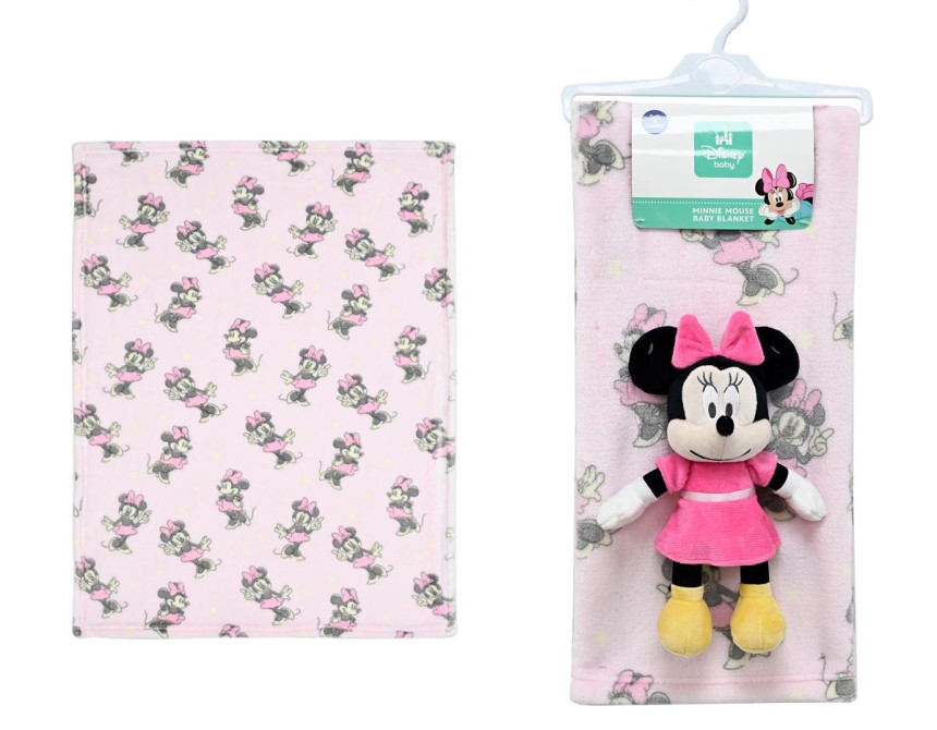 Λούτρινο Disney Home Σετ 2 Τεμ. bebe Minnie 30 Ύψος 25 cm & Κουβέρτα Coral Fleece 75X100 cm Pink-Black 100% Polyester