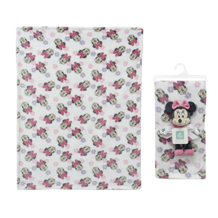 Λούτρινο Disney Home Σετ 2 Τεμ. bebe Minnie 31 Ύψος 25 cm & Κουβέρτα Coral Fleece 75X100 cm White-Black 100% Polyester