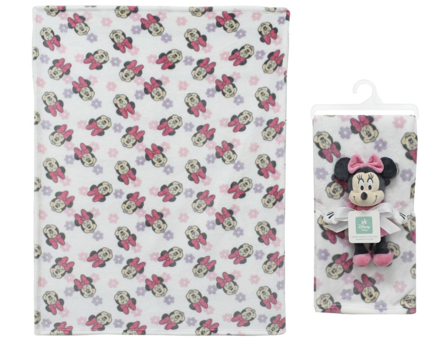 Λούτρινο Disney Home Σετ 2 Τεμ. bebe Minnie 31 Ύψος 25 cm & Κουβέρτα Coral Fleece 75X100 cm White-Black 100% Polyester