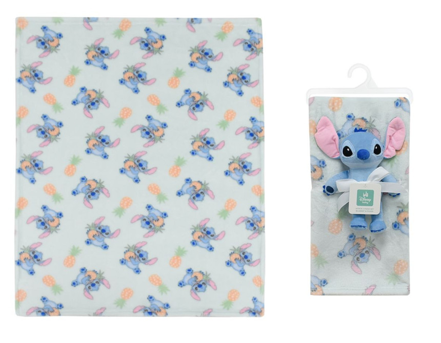Λούτρινο Disney Home Σετ 2 Τεμ. bebe Stitch 27 Ύψος 25 cm & Κουβέρτα Coral Fleece 75X100 cm Light Green 100% Polyester