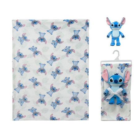 Λούτρινο Disney Home Σετ 2 Τεμ. bebe Stitch 28 Ύψος 25 cm & Κουβέρτα Coral Fleece 75X100 cm White-Blue 100% Polyester