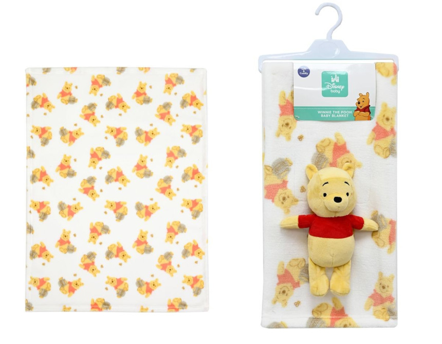 Λούτρινο Disney Home Σετ 2 Τεμ. bebe Winnie 32 Ύψος 25 cm & Κουβέρτα Coral Fleece 75X100 cm White-Yellow 100% Polyester