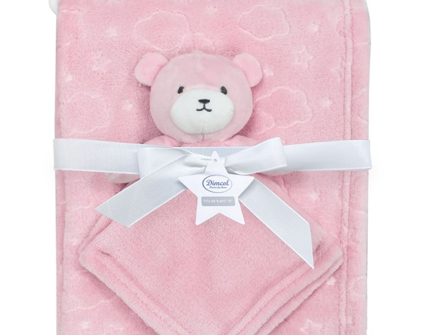 Νάνι-Πανάκι Παρηγοριάς bebe σετ 2 τεμ. Bear 08 33X33 & Κουβέρτα Coral Fleece 75X100 cm Pink 100% Polyester