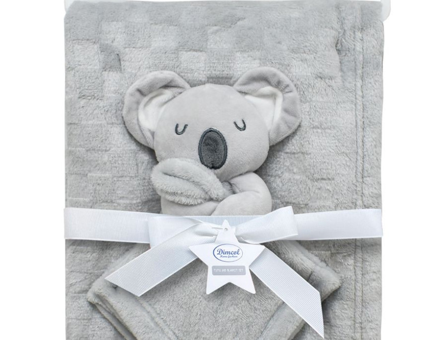 Νάνι-Πανάκι Παρηγοριάς bebe σετ 2 τεμ. Koala 10 33X33 & Κουβέρτα Coral Fleece 75X100 cm Grey 100% Polyester