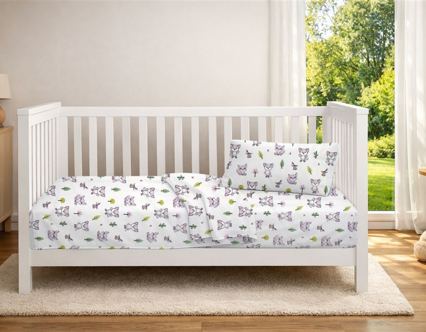 Κατωσέντονο Με Λάστιχο bebe Baby Foxes 594 0,70X1,40X0,15 White-Pastel Lilac 100% Cotton