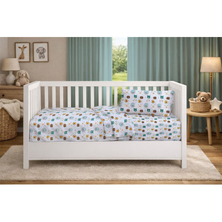 Κατωσέντονο Με Λάστιχο bebe Big Cats 28 0,70X1,40X0,15 Light Aqua 100% Cotton