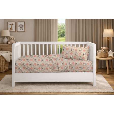 Κατωσέντονο Με Λάστιχο bebe Floating Bunny 714 0,70X1,40X0,15 Beige-Salmon 100% Cotton