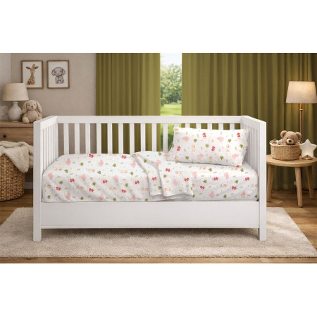 Κατωσέντονο Με Λάστιχο bebe Happy Safari 712 0,70X1,40X0,15 White-Pink 100% Cotton