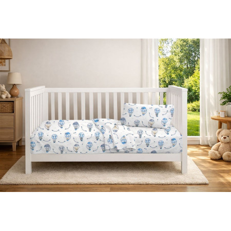 Κατωσέντονο Με Λάστιχο bebe The Floating Zoo 596 0,70X1,40X0,15 White-Blue 100% Cotton