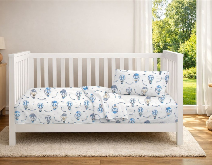 Κατωσέντονο Με Λάστιχο bebe The Floating Zoo 596 0,70X1,40X0,15 White-Blue 100% Cotton