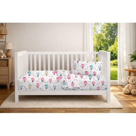Κατωσέντονο Με Λάστιχο bebe The Floating Zoo 597 0,70X1,40X0,15 White-Pink 100% Cotton