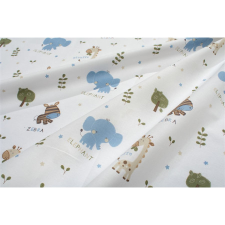 Πάνα Χασέ bebe Happy Safari 711 80X80 White-Sky Blue 100% Cotton