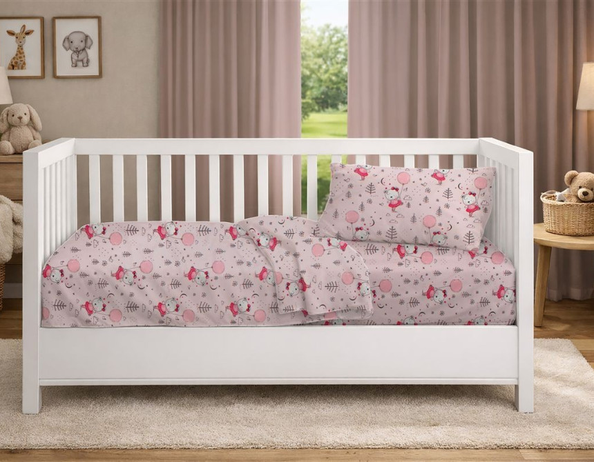 Παπλωματοθήκη Εμπριμέ bebe Ballerina Bear 598 120X160 Pink 100% Cotton