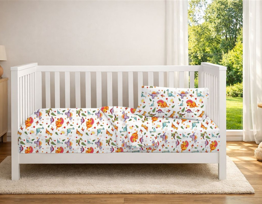 Παπλωματοθήκη Εμπριμέ bebe Dinosaur 520 120x160 White-Orange 100% Cotton