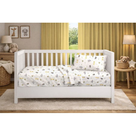 Παπλωματοθήκη Εμπριμέ bebe Happy Safari 713 120X160 White-Grey 100% Cotton