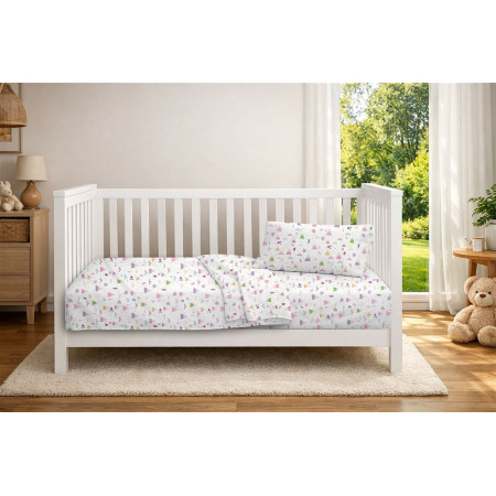 Παπλωματοθήκη Εμπριμέ bebe Whimsical Mountainside 587 120X160 White-Pastel Lilac 100% Cotton