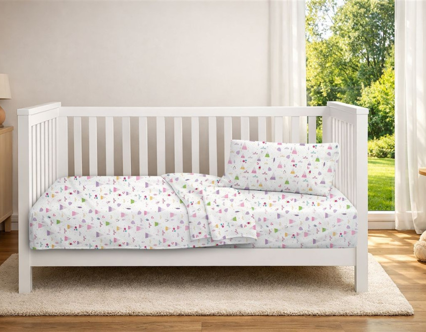 Παπλωματοθήκη Εμπριμέ bebe Whimsical Mountainside 587 120X160 White-Pastel Lilac 100% Cotton