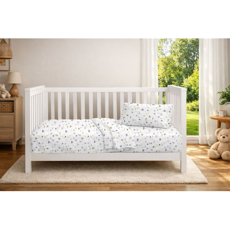 Παπλωματοθήκη Εμπριμέ bebe Whimsical Mountainside 588 120X160 White-Grey 100% Cotton