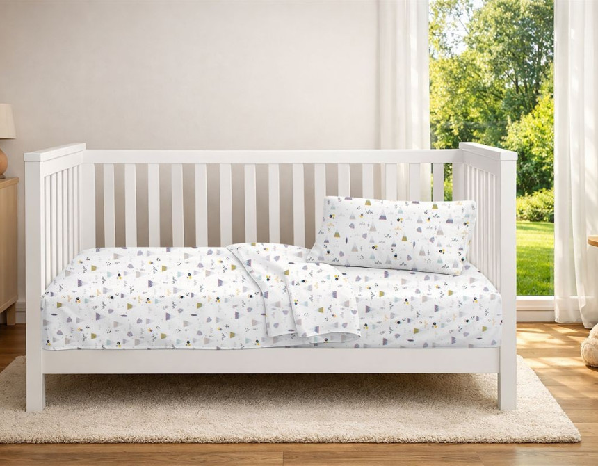 Παπλωματοθήκη Εμπριμέ bebe Whimsical Mountainside 588 120X160 White-Grey 100% Cotton
