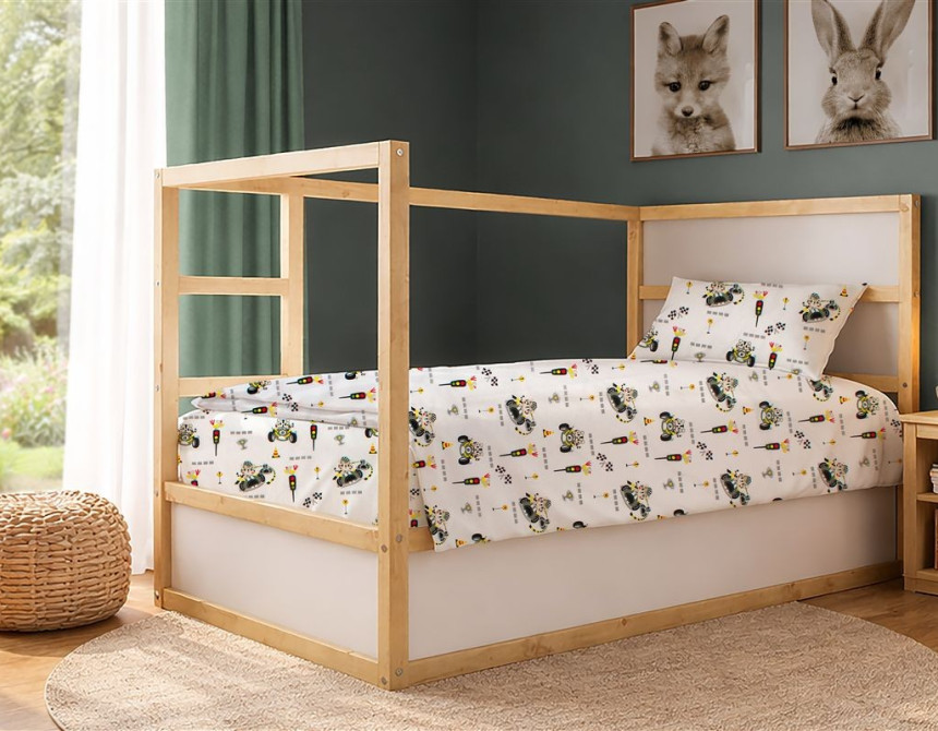 Παπλωματοθήκη Εμπριμέ kids Animal Grand Prix 590 160X240 White-Olive 100% Cotton