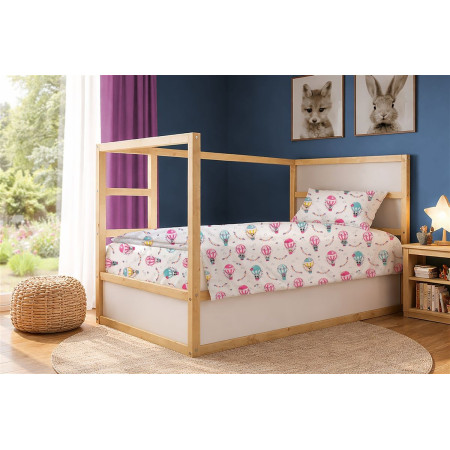 Παπλωματοθήκη Εμπριμέ kids The Floating Zoo 597 160X240 White-Pink 100% Cotton