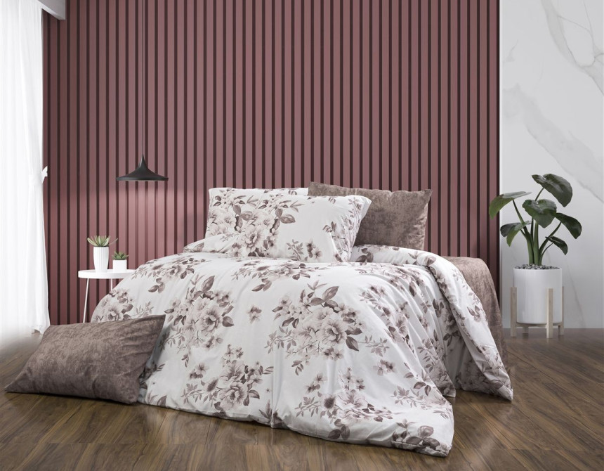 Παπλωματοθήκη Εμπριμέ Βερονίκη 488 220X240 White-Mocha 70/30 Cott/Pol