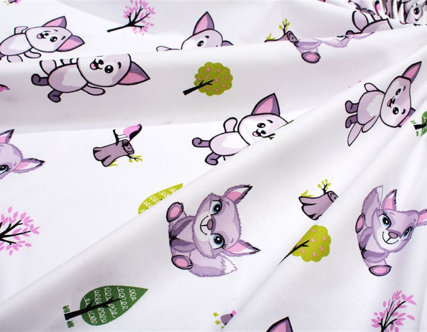 Σεντονάκι Λίκνου bebe Baby Foxes 594 80X110 White-Pastel Lilac 100% Cotton