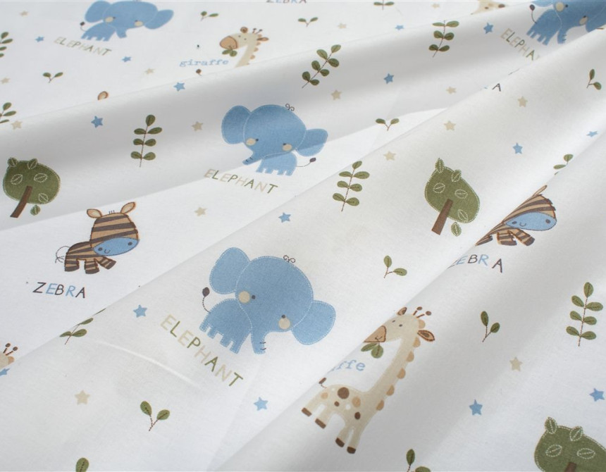 Σεντονάκι Λίκνου bebe Happy Safari 711 80X110 White-Sky Blue 100% Cotton