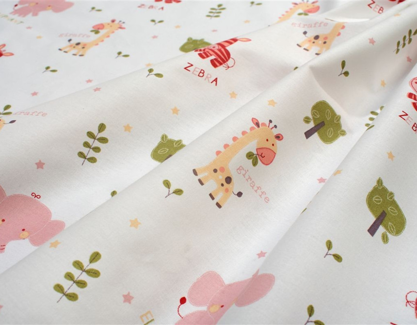 Σεντονάκι Λίκνου bebe Happy Safari 712 80X110 White-Pink 100% Cotton