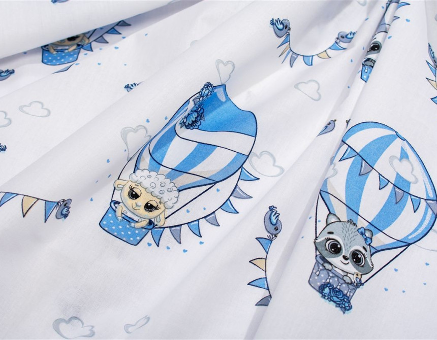 Σεντονάκι Λίκνου bebe The Floating Zoo 596 80X110 White-Blue 100% Cotton