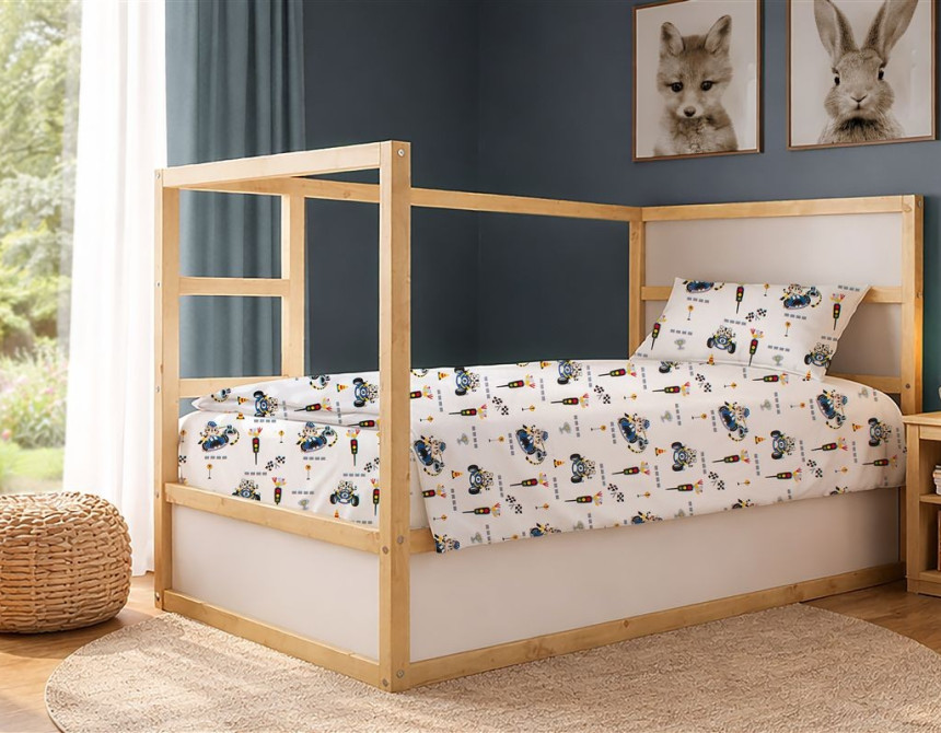 Σεντόνια Εμπριμέ Σετ 2 τεμ kids Animal Grand Prix 589 160X240 White-Blue 100% Cotton