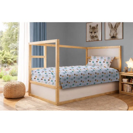 Σεντόνια Εμπριμέ Σετ 2 τεμ kids Big Cats 28 160X240 Light Aqua 100% Cotton