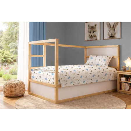 Σεντόνια Εμπριμέ Σετ 2 τεμ kids Happy Safari 711 160X240 White-Sky Blue 100% Cotton