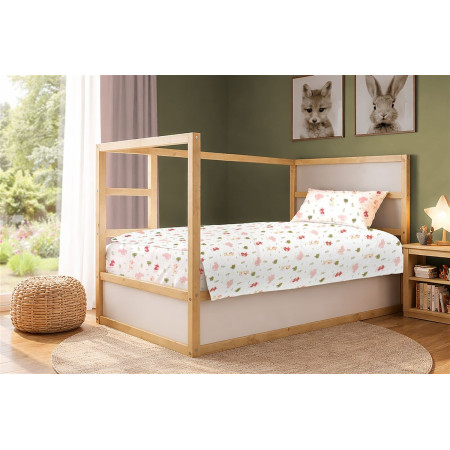 Σεντόνια Εμπριμέ Σετ 2 τεμ kids Happy Safari 712 160X240 White-Pink 100% Cotton