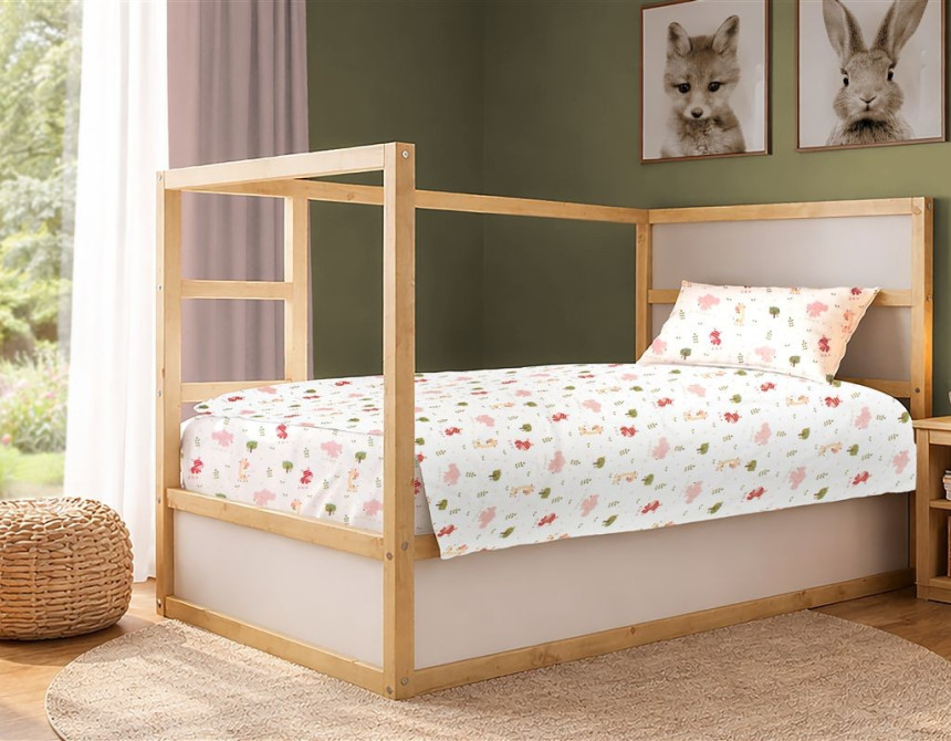 Σεντόνια Εμπριμέ Σετ 2 τεμ kids Happy Safari 712 160X240 White-Pink 100% Cotton