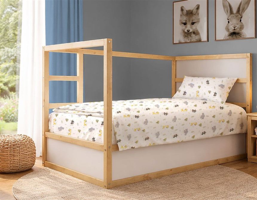 Σεντόνια Εμπριμέ Σετ 2 τεμ kids Happy Safari 713 160X240 White-Grey 100% Cotton