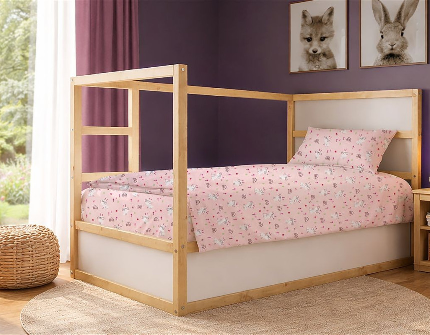 Σεντόνια Εμπριμέ Σετ 2 τεμ kids Rabbit Garden 585 160X240 Pink 100% Cotton