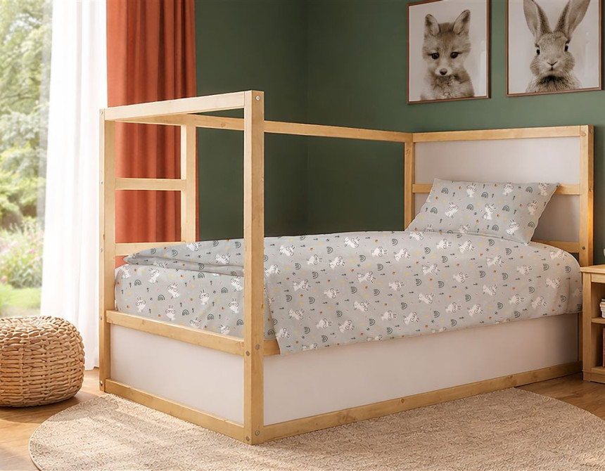 Σεντόνια Εμπριμέ Σετ 2 τεμ kids Rabbit Garden 586 160X240 Grey 100% Cotton
