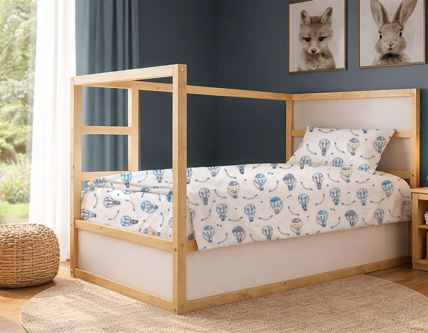Σεντόνια Εμπριμέ Σετ 2 τεμ kids The Floating Zoo 596 160X240 White-Blue 100% Cotton