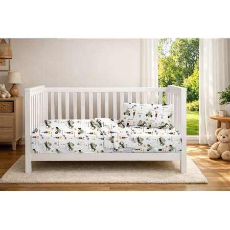 Σεντόνια Εμπριμέ Σετ 3 τεμ bebe Animal Grand Prix 590 120X160 White-Olive 100% Cotton